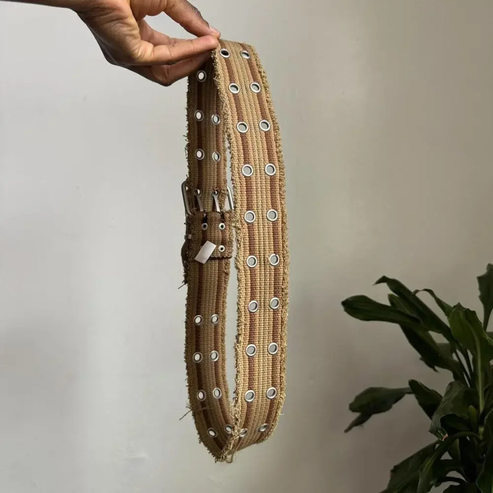 Rare‎ Vintage 00s Distressed Canvas Double Grommet Belt – size 6
